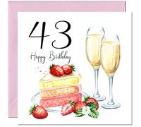 Carte d'anniversaire 43 ans pour femme - Fraises et gâteau - Cartes d'anniversaire pour femme de 43 ans, quarante troisième, fille, nièce, petite-fille, épouse, petite amie, fille, maman, tante pour