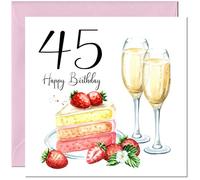 Carte d'anniversaire 45 ans pour femme - Fraises et gâteau - Cartes d'anniversaire pour femme de 45 ans, quarante cinquième pour fille, amie, nièce, petite-fille, épouse, petite amie, fille, maman,