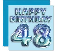 Carte d'anniversaire 48 ans pour homme - Ballon de fête bleu à paillettes - Cartes d'anniversaire pour homme, ami, père, frère, oncle, cousin, 145 mm