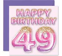 Carte d'anniversaire 49 ans pour femme - Ballons pailletés roses et violets - Cartes d'anniversaire pour femme de 49 ans, maman, cousine, amie, sœur, tante, 145 mm x 145 mm