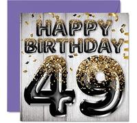 Carte d'anniversaire 49 ans pour homme - Ballons noirs et dorés à paillettes - Cartes d'anniversaire pour homme de 49 ans, papa, cousin, ami, frère, oncle, 145 mm x 145 mm