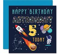 Carte d'anniversaire 5 ans pour garçon - Astronaute spatial Cosmos - Carte d'anniversaire de 5 ans pour garçon et fille 5 cinquième filles garçons carte de vœux pour fils fille nièce neveu petit-fils