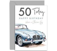 Carte d'anniversaire 50 ans pour ami masculin - Carte d'anniversaire pour homme - Voiture de sport vintage - Cadeau de 50e anniversaire pour lui - Carte d'anniversaire traditionnelle pour homme -