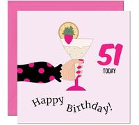 Carte d'anniversaire 51 ans pour femme - Carte d'anniversaire rose à pois pour femme de 51 ans, amie, sœur, maman, tante, grand-mère, cinquante et première nièce