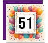 Carte d'anniversaire 51 ans pour homme et femme - Tout âge - Carte d'anniversaire ballon pour femme, amie, sœur, maman, tante, grand-mère, cinquante et première nièce