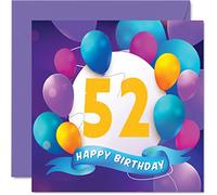 Carte d'anniversaire 52 ans pour homme et femme - Fête en ballon - Cartes d'anniversaire pour homme et femme de 52 ans, maman, papa, tante, oncle, grand-père, grand-mère, frère, sœur, 145 mm x 145 mm