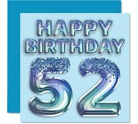 Carte d'anniversaire 52e anniversaire pour homme - Ballon de fête bleu à paillettes - Cartes d'anniversaire pour homme de 52 ans, oncle, grand-père, grand-père, grand-père, grand-père, grand-père,
