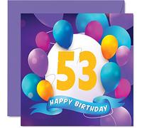 Stuff4 Carte d'anniversaire 53 ans pour homme et femme - Fête en ballon - Cartes d'anniversaire pour homme de 53 ans, maman, papa, tante, oncle, grand-père, grand-mère, frère, sœur, 145 mm x 145 mm