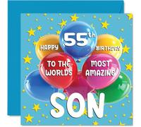 Carte d'anniversaire 55 ans pour fils - World's Most Amazing Son - Carte d'anniversaire 55 ans pour fils de la part de maman papa, 145 mm x 145 mm