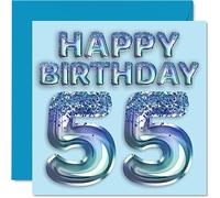 Carte d'anniversaire 55e anniversaire pour homme - Ballon de fête bleu à paillettes - Cartes d'anniversaire pour homme de 55 ans, oncle, grand-père, grand-père, grand-père, grand-père, grand-père,