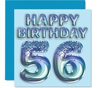 Carte d'anniversaire 56e anniversaire pour homme - Ballon de fête bleu à paillettes - Cartes d'anniversaire pour homme de 56 ans, oncle, grand-père, grand-père, grand-père, grand-père, grand-père,