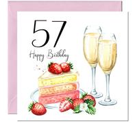 Carte d'anniversaire 57 ans pour femme - Fraises et gâteau - Cartes d'anniversaire pour femme de 57 ans, cinquante septième, cinquante sept pour maman, grand-mère, sœur, tante, nièce, nounou pour sa