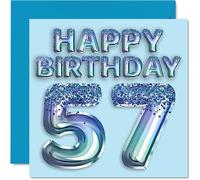 Carte d'anniversaire 57 ans pour homme - Ballon de fête bleu à paillettes - Cartes d'anniversaire pour homme de 57 ans, oncle, grand-père, grand-père, grand-père, grand-père, grand-père, grand-père,