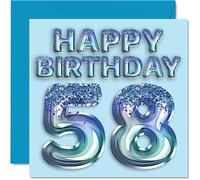 Carte d'anniversaire 58 ans pour homme - Ballon de fête bleu à paillettes - Cartes d'anniversaire pour homme de 58 ans, oncle, grand-père, grand-père, grand-père, grand-père, grand-père, grand-père,