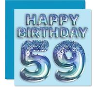Carte d'anniversaire 59e anniversaire pour homme - Ballon de fête bleu à paillettes - Cartes d'anniversaire pour homme de 59 ans, oncle, grand-père, grand-père, grand-père, grand-père, grand-père,