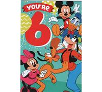 Carte d'anniversaire 6 ans avec Mickey Mouse, Donald Duck, Minnie Mouse, Dingo et Pluto : Eat Some Cake and Shout Hooray, a Certain Someone's Six Today! Happy Birthday