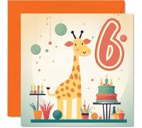 Carte d'anniversaire 6 ans pour garçons et filles - Girafe safari - Carte d'anniversaire de 6 ans pour garçon et fille cartes d'anniversaire pour lui elle 145mm pour nièce neveu enfants