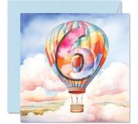 Carte d'anniversaire 6 ans pour garçons et filles - Montgolfière - Carte d'anniversaire de 6 ans pour garçon et fille, cartes d'anniversaire pour lui, elle, 145 mm x 145 mm pour nièce, neveu, enfants