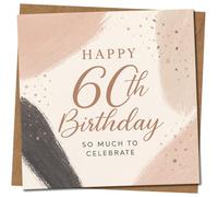 Carte d'anniversaire 60 ans - Design élégant de traits de pinceau neutres, carte de vœux Milestone Sixtith, So Much to Celebrate, 145 mm x 145 mm carré, comprend une enveloppe kraft