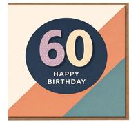 Carte d'anniversaire 60 ans - Design géométrique moderne avec texte en gras « 60 » et texte « Happy Birthday », élégante et unisexe