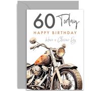 Carte d'anniversaire 60 ans pour ami masculin - Carte d'anniversaire classique moto pour homme - Cadeau d'anniversaire 60 ans pour lui - Carte d'anniversaire traditionnelle pour homme - Mari, frère,