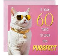 Carte d'anniversaire 60 ans pour femme - Purrfect Birthday - Carte d'anniversaire amusante pour femme de 60 ans, soixante et soixantième grand-mère, maman, tante, sœur, amie, chaton