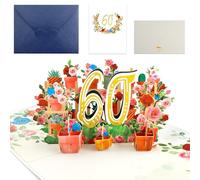 Carte d'anniversaire 60e anniversaire, 3D Carte d'anniversaire 60 Ans avec Enveloppe, 60 Ans Carte d'anniversaire Pop up, Carte pop-up 60e anniversaire,Fleurs pop-up,Carte d'anniversaire