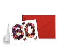 Carte d'anniversaire 60e anniversaire papillon pour femme, maman, sœur, cadeau d'anniversaire pour elle, carte de fleur 12 × 17 cm, intérieur vierge et enveloppe incluse