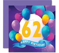 Carte d'anniversaire 62 ans pour homme et femme - Fête ballons - Cartes d'anniversaire pour homme 62 ans femme maman papa tante oncle grand-père grand-mère grand-père grand-mère grand-père 145mm