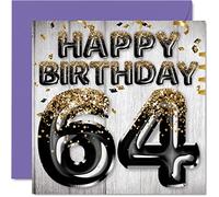 Carte d'anniversaire 64 ans pour homme - Ballons à paillettes noirs et dorés - Cartes d'anniversaire pour homme de 64 ans papa grand-père grand-oncle