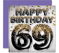 Carte d'anniversaire 69 ans pour homme - Ballons à paillettes noirs et dorés - Cartes d'anniversaire pour homme de 69 ans papa grand-père grand-oncle
