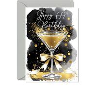 Carte d'anniversaire 69 ans - Verre à champagne doré - Cartes d'anniversaire traditionnelles et élégantes pour femme de 69 ans, homme, femme, homme, 12,7 x 17,8 cm, magnifiques cartes de vœux