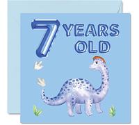 Carte d'anniversaire 7 ans - Dinosaure et ballons - Carte d'anniversaire pour garçon de 7 ans, cartes de vœux pour lui, 145 mm pour fils, neveu, petit-fils, enfant