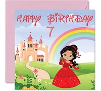 Carte d'anniversaire 7 ans pour fille - Château de princesse - Carte d'anniversaire pour fille de 7 ans cartes de septième anniversaire pour elle carte de vœux pour fille nièce petite-fille enfant