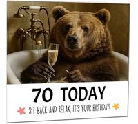 Carte d'anniversaire 70 ans avec ours dans une baignoire pour 70 ans