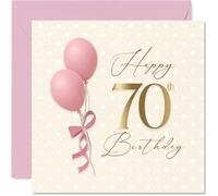 Carte d'anniversaire 70 ans - Célébrez avec style - Ballons roses, ruban doré et écriture élégante pour une touche glamour - Carré de 145 mm, enveloppe incluse