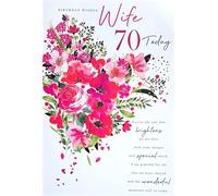 Carte d'anniversaire 70 ans « For My Wonderful Wife 70 Today » - Motif bouquet de roses rouges avec finition dorée