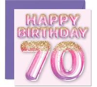 Carte d'anniversaire 70 ans pour femme - Ballons à paillettes roses et violets - Cartes d'anniversaire pour femme de 70 ans maman grand-mère