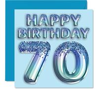 Carte d'anniversaire 70 ans pour homme - Ballon de fête bleu pailleté - Cartes d'anniversaire pour homme de 70 ans, arrière-grand-père, grand-père, grand-père, grand-père, grand-père, grand-père,