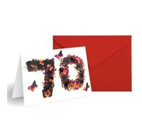 Carte d'anniversaire 70e anniversaire papillon pour femme, maman, sœur, cadeau de 70e anniversaire pour elle, carte fleur 12 × 17 cm, intérieur vierge et enveloppe incluse