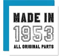 Carte d'anniversaire 72 ans pour homme et femme - Fabriquée en 1953 - Toutes les pièces originales - Carte d'anniversaire amusante pour grand-père, grand-mère, maman, papa, 145 mm x 145 mm