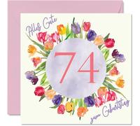 Carte d'anniversaire 74 ans pour femme - Tulipes aquarelle Fleurs Bouquet - Cartes d'anniversaire pour 74 ans Femme Maman Mamie, 145 mm Soixante-quatorze soixante-quatorze dix ans Cartes de vœux