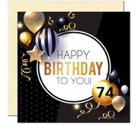 Carte d'anniversaire 74 ans pour homme et femme - Ballons dorés et noirs - Cartes d'anniversaire pour homme de 74 ans, soixante-quatrième papa, grand-père, oncle, cadeau d'anniversaire pour grand-père