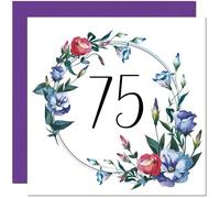 Carte d'anniversaire 75 ans pour femme avec motif floral - Carte d'anniversaire florale pour femme de 75 ans, grand-mère, maman, tante, sœur, soixante-dix-cinquième nounou