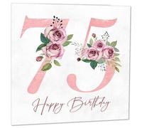 Carte d'anniversaire 75 ans pour femme - Carte d'anniversaire florale pour femme de 75 ans, soixante-dix cinquième pour grand-mère, maman, tante, sœur, amie