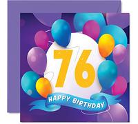 Carte d'anniversaire 76 ans pour homme et femme - Fête en ballon - Cartes d'anniversaire pour homme et femme de 76 ans maman papa tante oncle grand-père grand-mère grand-père 145mm