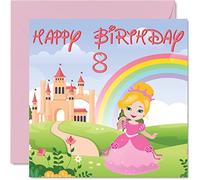 Carte d'anniversaire 8 ans pour fille - Château de princesse - Carte d'anniversaire pour fille de 8 ans, cartes de vœux pour elle, nièce, petite-fille, enfant 145 mm