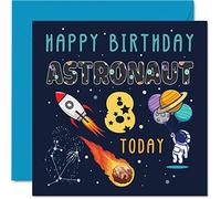 Carte d'anniversaire 8 ans pour garçon - Astronaute spatial Cosmos - Carte d'anniversaire de 8 ans garçon et fille carte d'anniversaire pour huit huitième filles et garçons carte de vœux 145mm