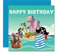 Carte d'anniversaire 8 ans pour garçon - Île au trésor des pirates - Carte d'anniversaire pour garçon de 8 ans, cartes d'anniversaire pour lui, carte de vœux pour fils, frère, petit-fils, neveu,