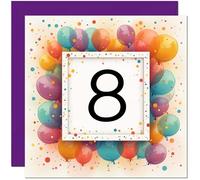 Carte d'anniversaire 8 ans pour homme et femme - Tout âge - Carte d'anniversaire ballon pour fille, fils, fille, enfants, huitième, petite-fille, nièce, sœur, cousine
